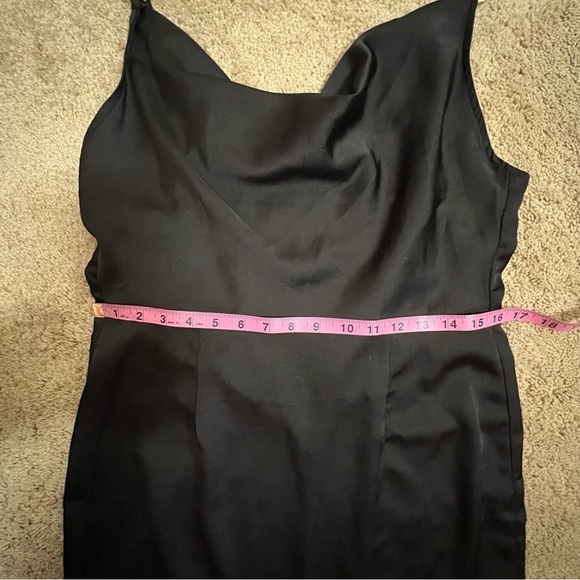 PrettyLittleThing Black Satin Cowl Neck Ring Detail Bodycon Dress Size 6 - Picture 5 of 13
